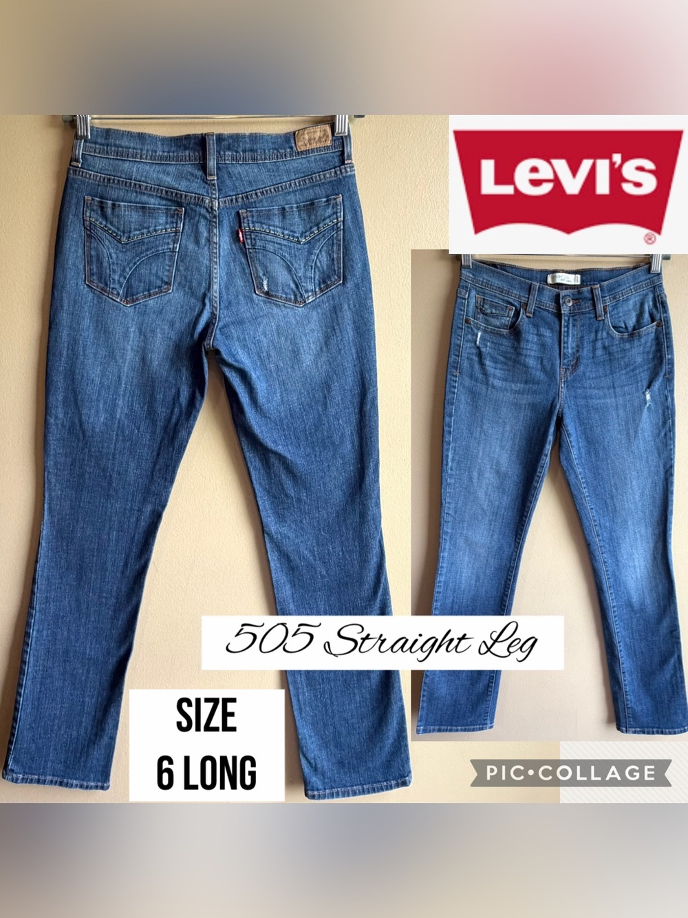 LEVI'S Womens Jeans 505 Straight Leg Mid Rise 32” Inseam Medium Wash 6 LONG